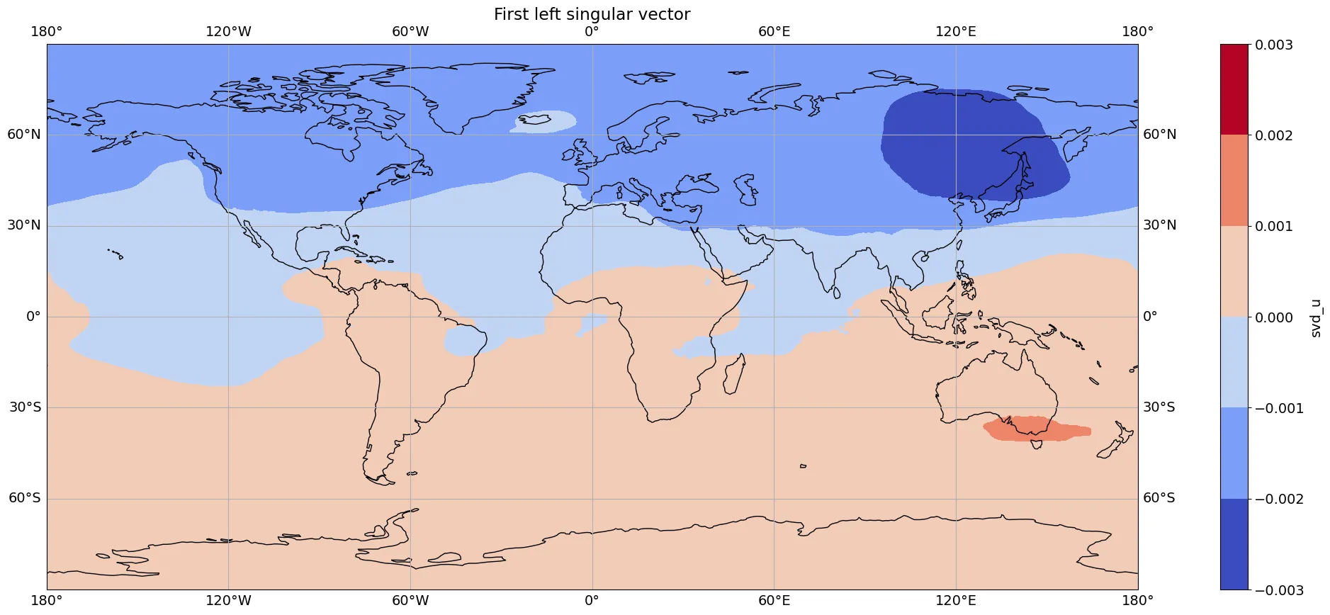 Global map of the first left singular vector